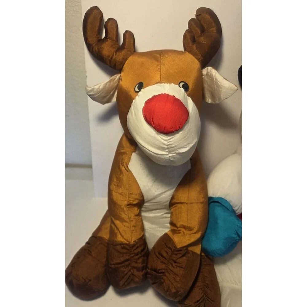 3 Vintage Nylon Christmas REINDEER, SANTA CLAUS, SNOWMAN Stuffed Plush 7